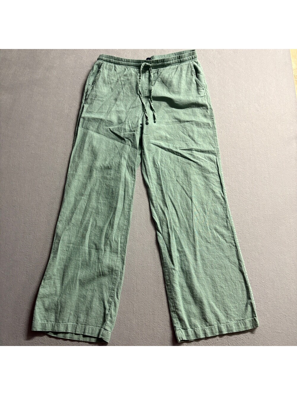 Gap Linen Blend Pants Womens Small Green Wide Leg Drawstring Elastic Waist